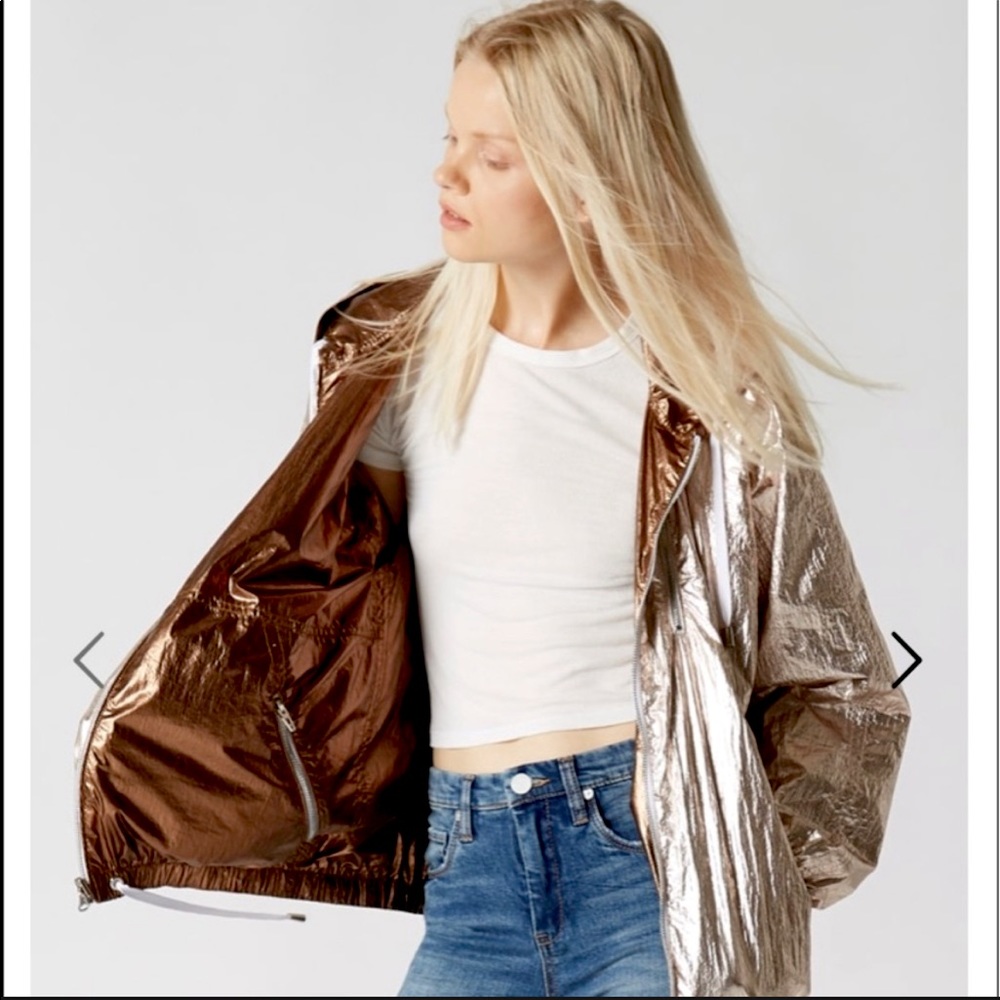 Blank NYC Reversible Zip Up Rain Jacket- Bronze and Gold- S
